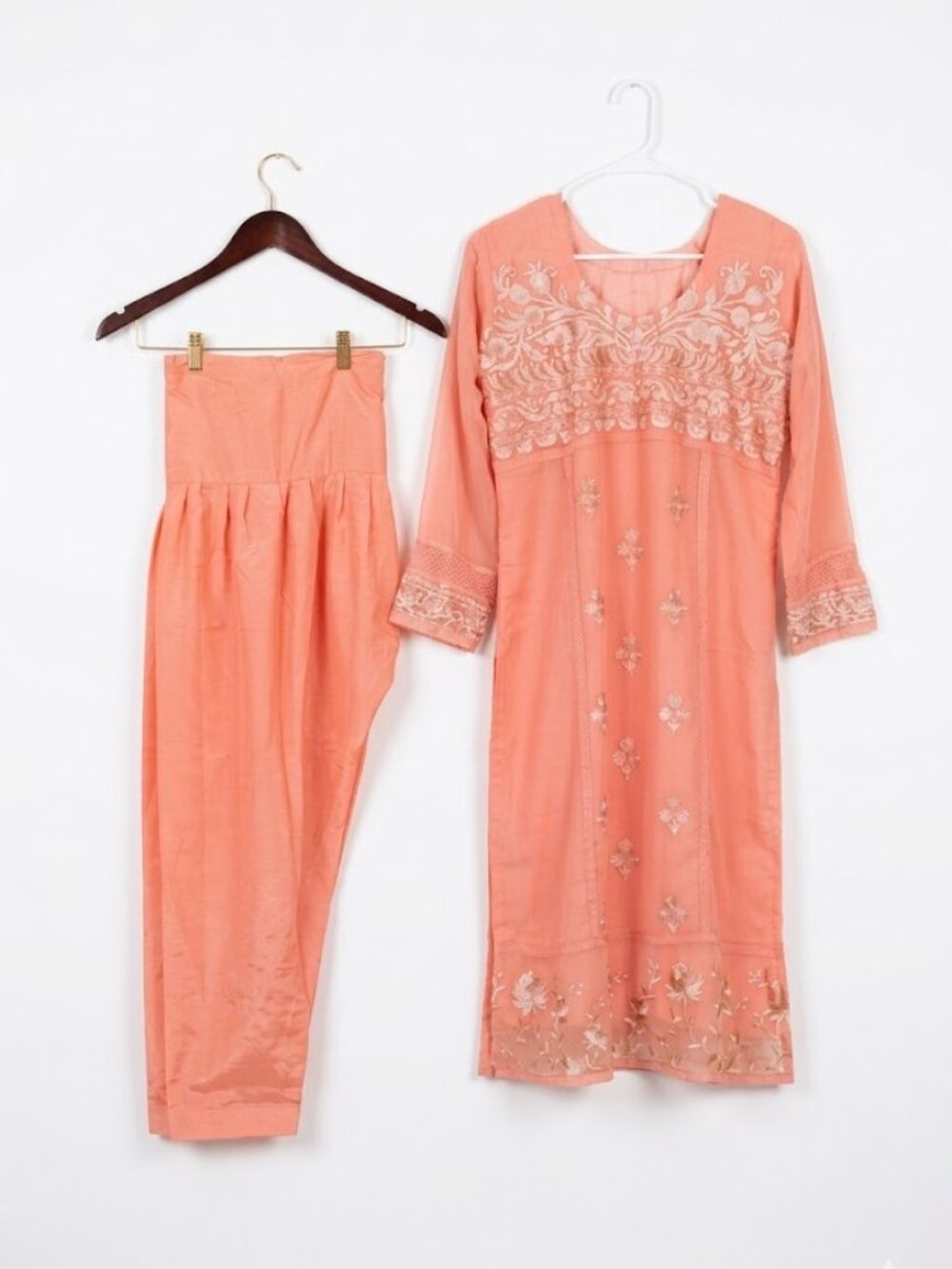 Pastel Coral Pakistani/Indian Salwar Kameez Suit w/ Tulip Pants Med